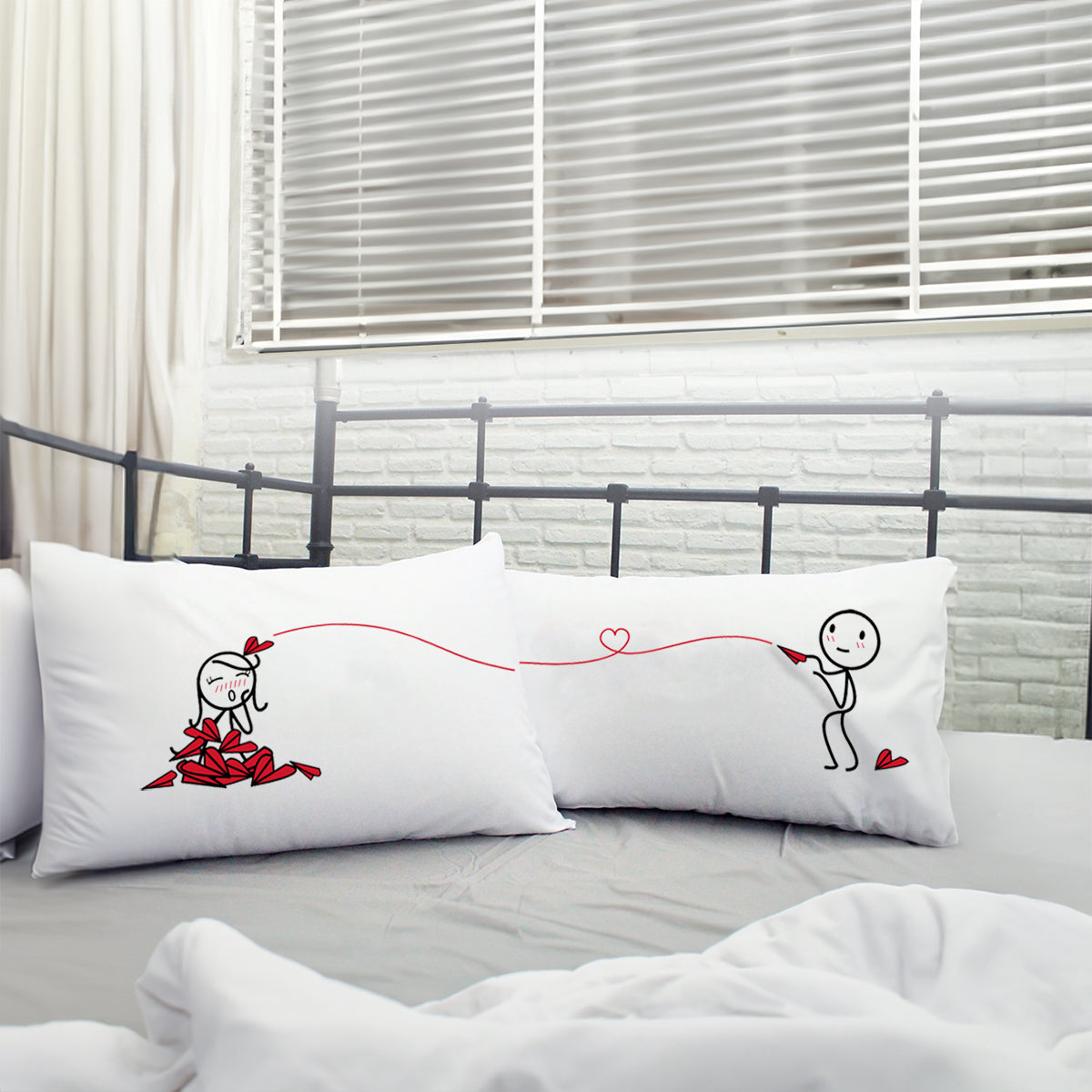 BoldLoft Signature Collection Couple Gifts with Stick Figure Designs including Couple Pillowcases, Couple Mugs, and Glasses