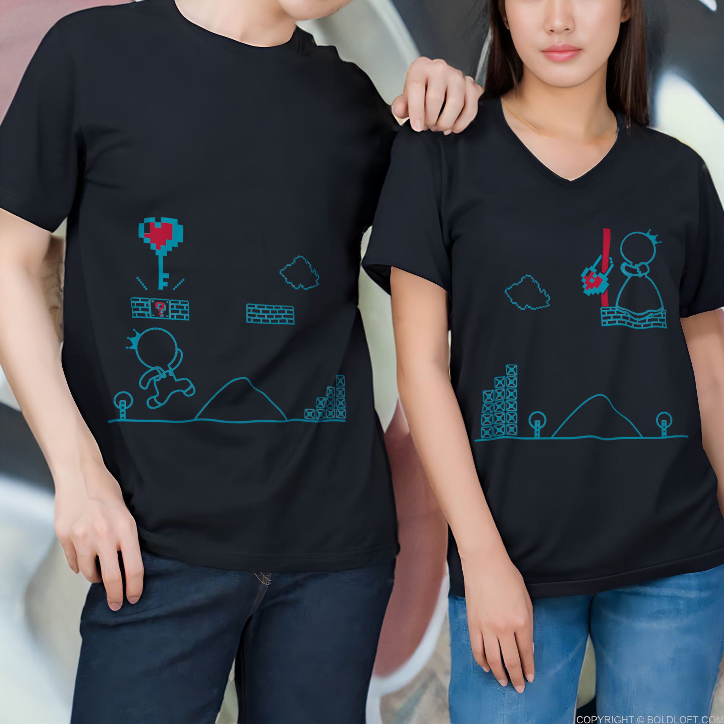 BoldLoft Key to My Heart couple shirts with cute graphics: one shirt displays a key and the other a heart-shaped lock. Perfect cotton gifts for couples celebrating their bond on their anniversary or Valentines Day.