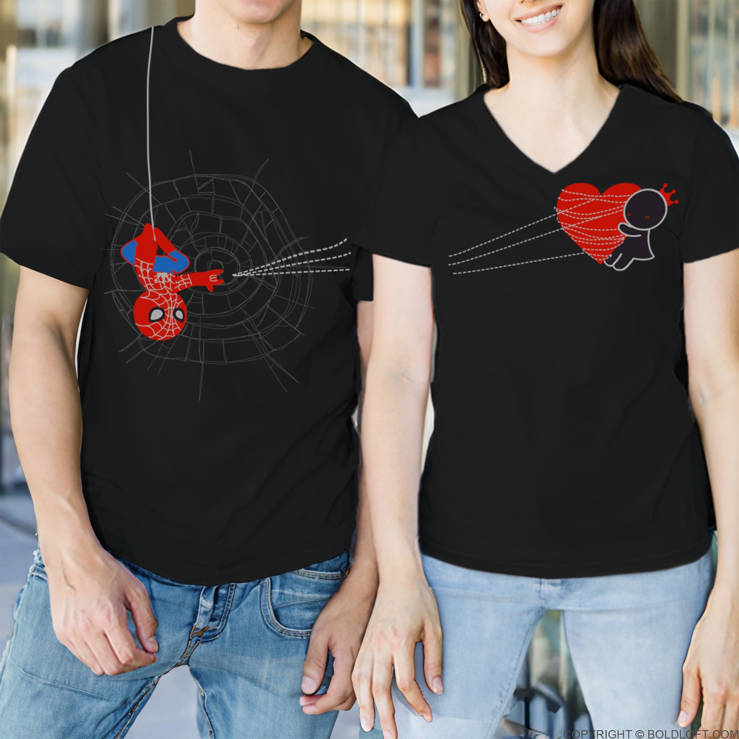 You’ve Captured My Heart Couple Shirts by BoldLoft feature superheroes and comic characters. Perfect cotton anniversary shirts for husband and wife and movie night outfits.
