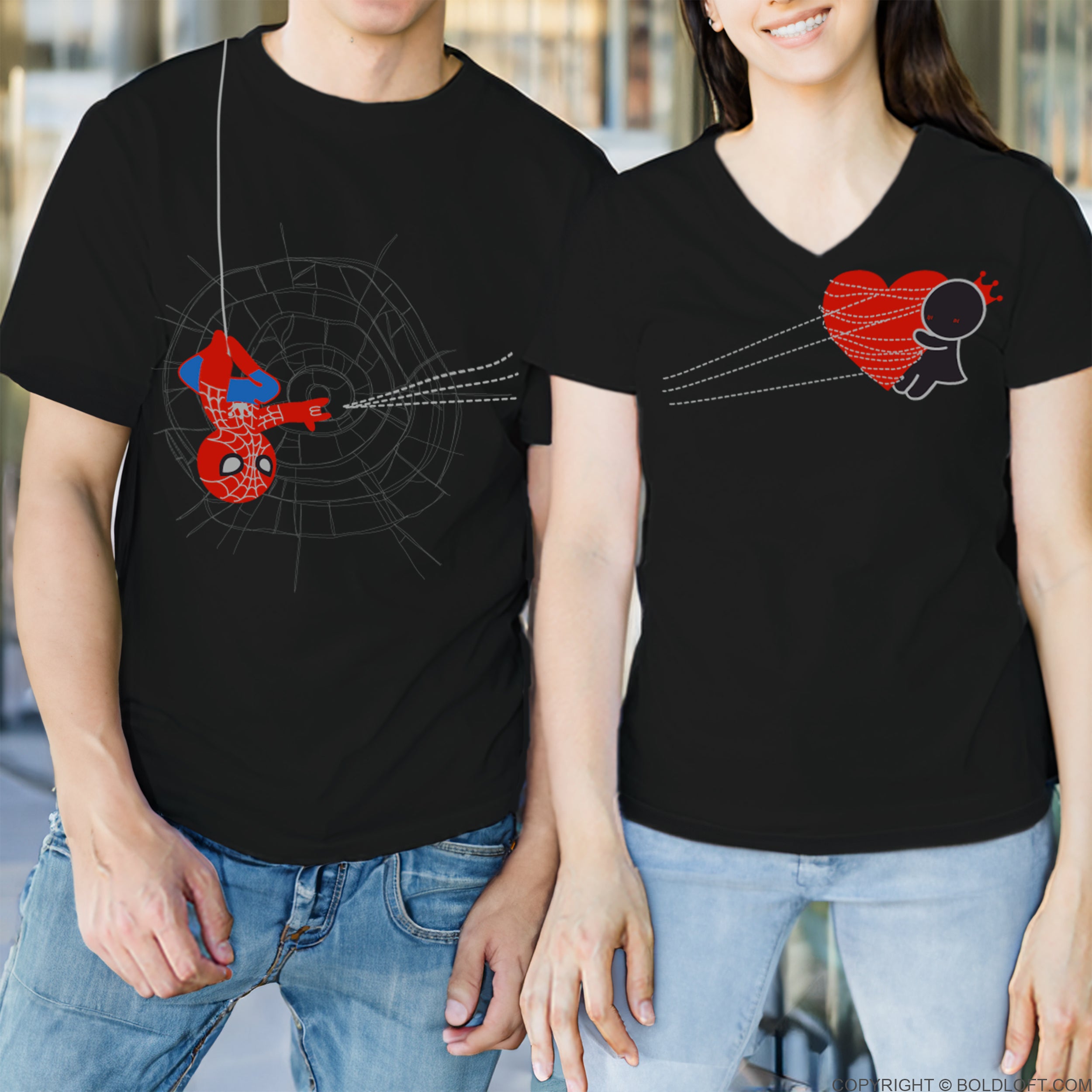You’ve Captured My Heart Couple Shirts by BoldLoft feature superheroes and comic characters. Perfect cotton anniversary shirts for husband and wife and movie night outfits.