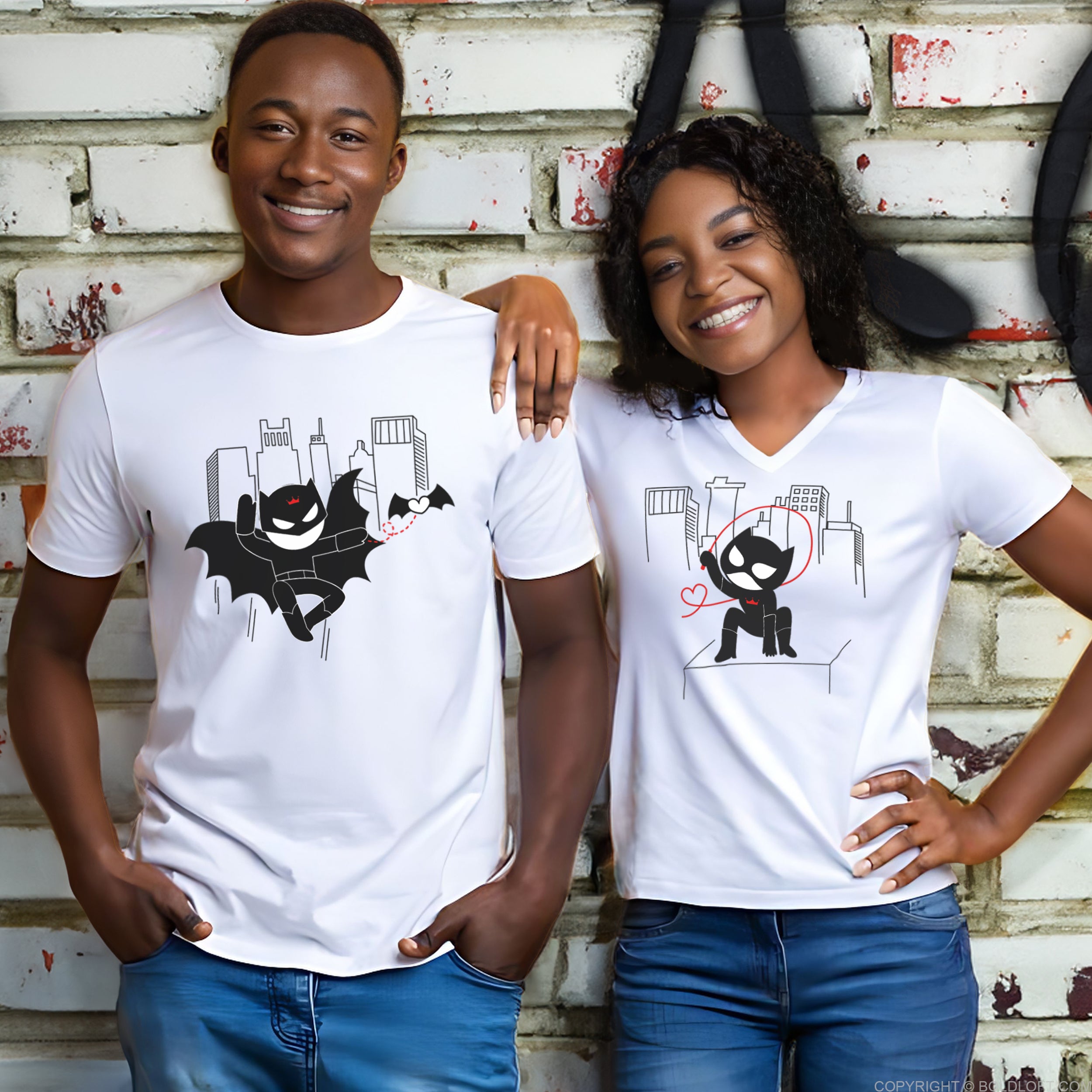 BoldLoft We’re Irresistibly Attracted Couple Shirts feature bat and cat. Matching his and hers Valentine shirts for couples, perfect boyfriend gift and girlfriend gift.