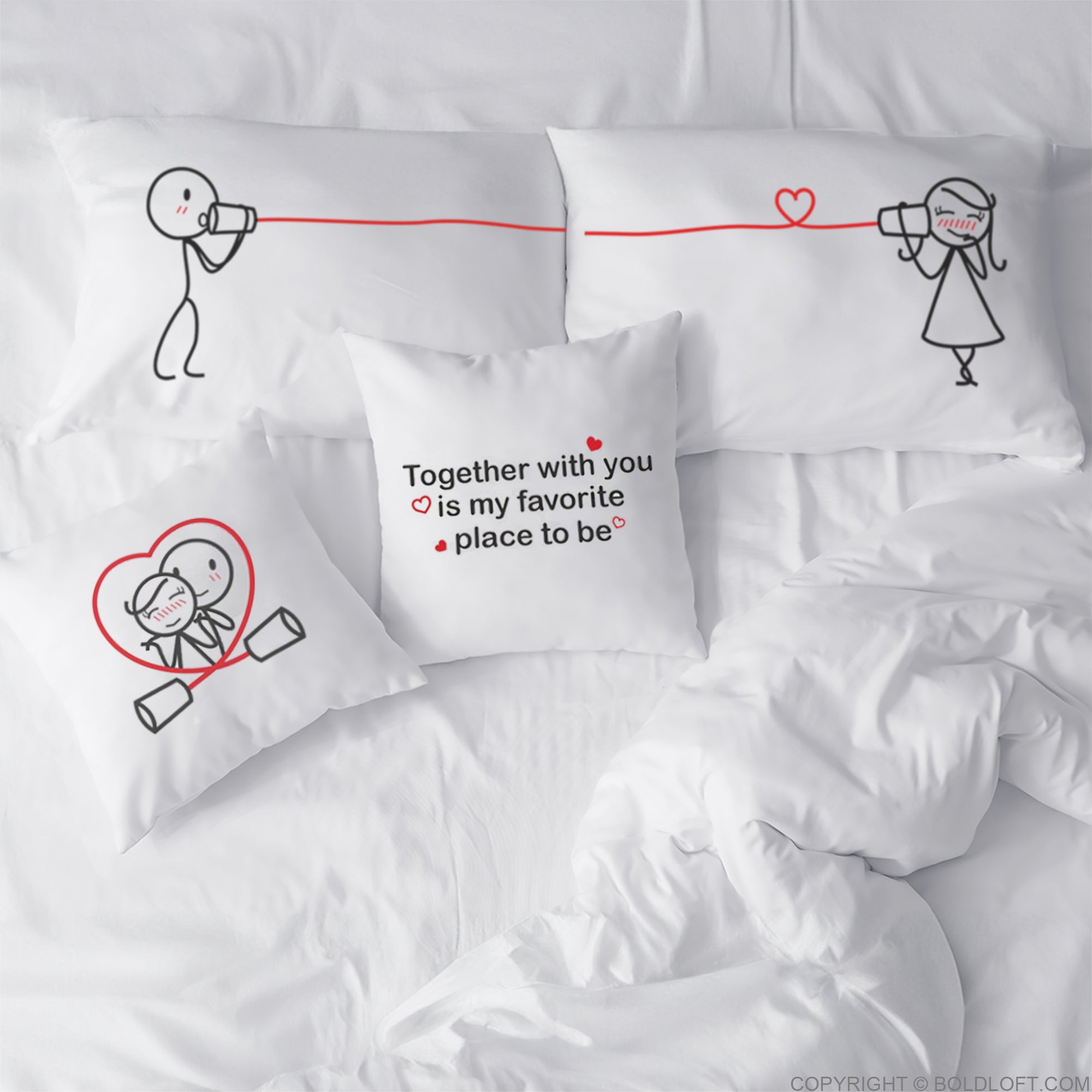BoldLoft Together in Love Couple Gift Set comes with a set of Say I Love You couple pillowcases and a set of Together is My Favorite Place euro pillow covers. Perfect couple gifts for him and her.
