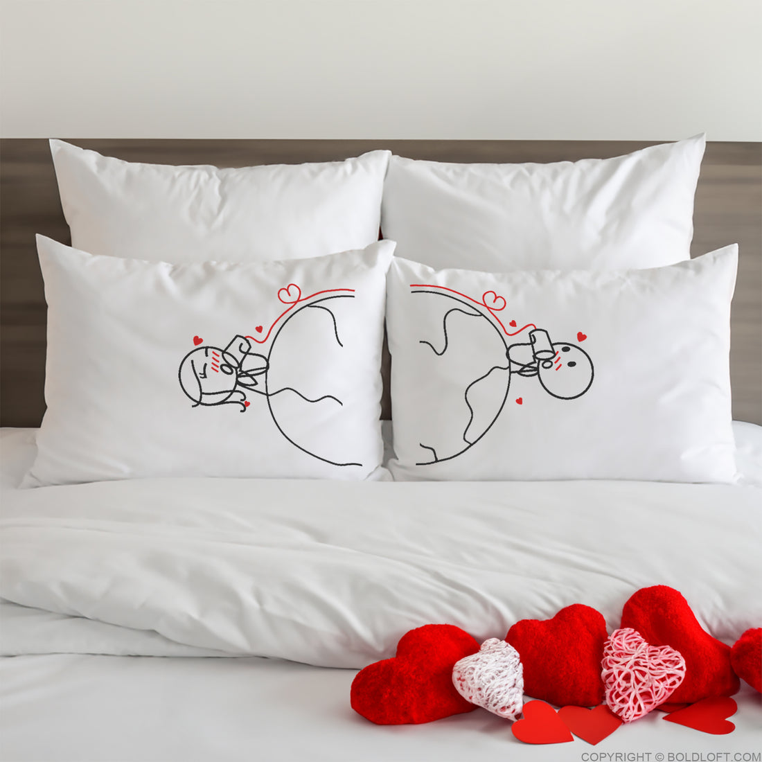 BoldLoft Love Has No Distance Couple Pillow Cases - Long Distance Gifts for Boyfriend Girlfriend.