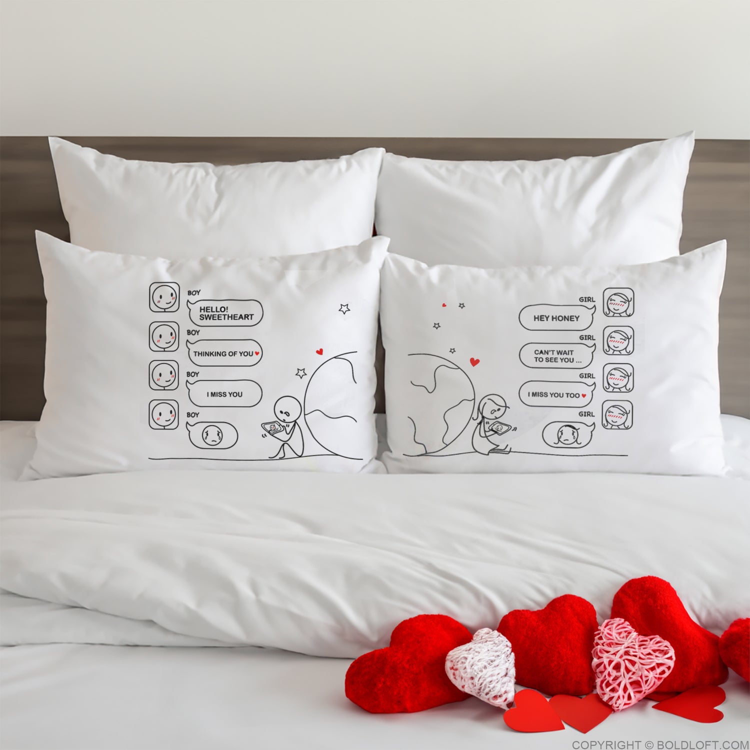 BoldLoft Wish You Were Here™ Couples Pillowcases - Perfect couple gift for long distance relationship couples.