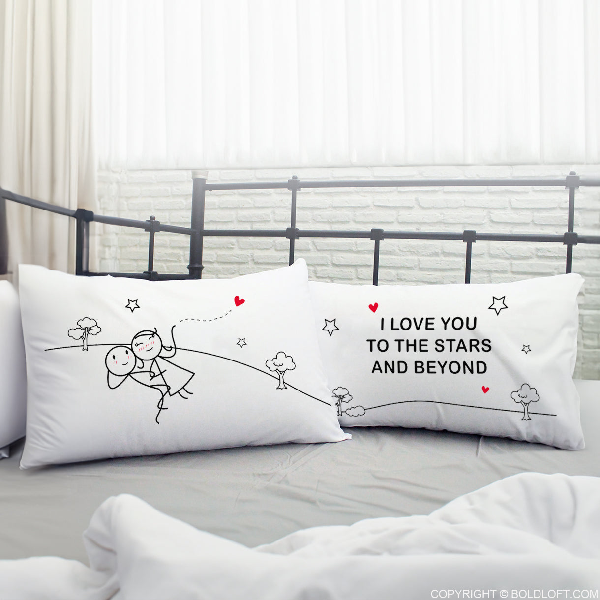 BoldLoft Love You to The Stars & Beyond™ Couple Pillowcase Set - Bedding gifts for couples.