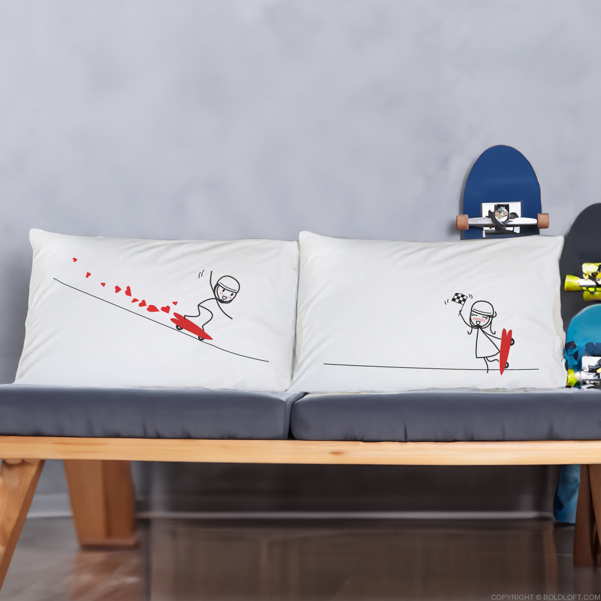 BoldLoft Your Heart Is My Favorite Destination Couple Pillowcases - Romantic skater boyfriend and girlfriend gift ideas.