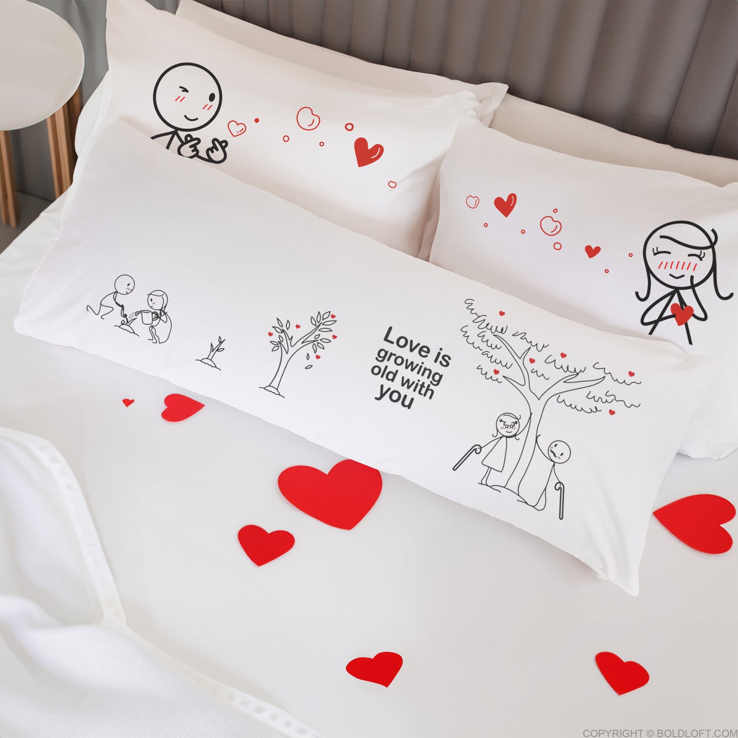 BoldLoft Grow Old with You Body Pillow Cover. Valentine pillow covers for couples.