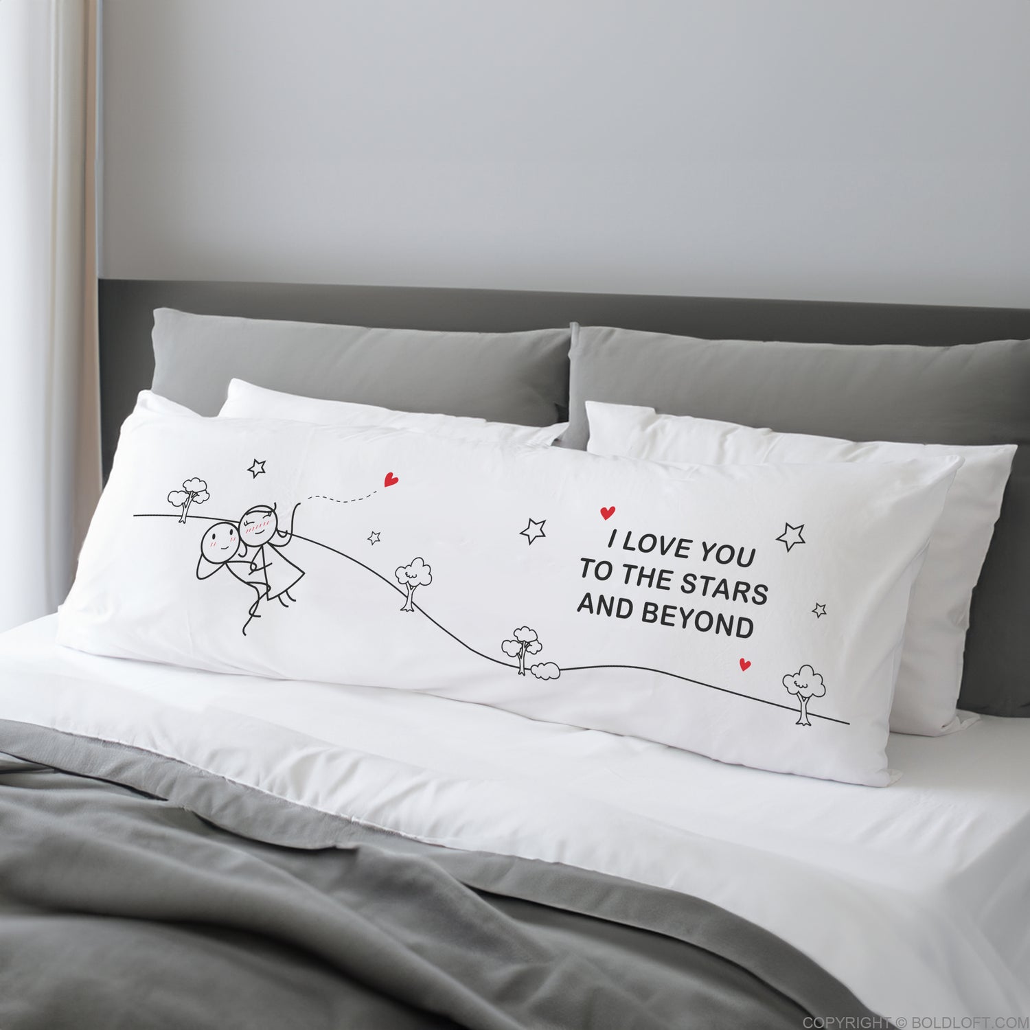 BoldLoft Love You to the Stars & Beyond® Body Pillowcase - Romantic couple gifts for him and her.