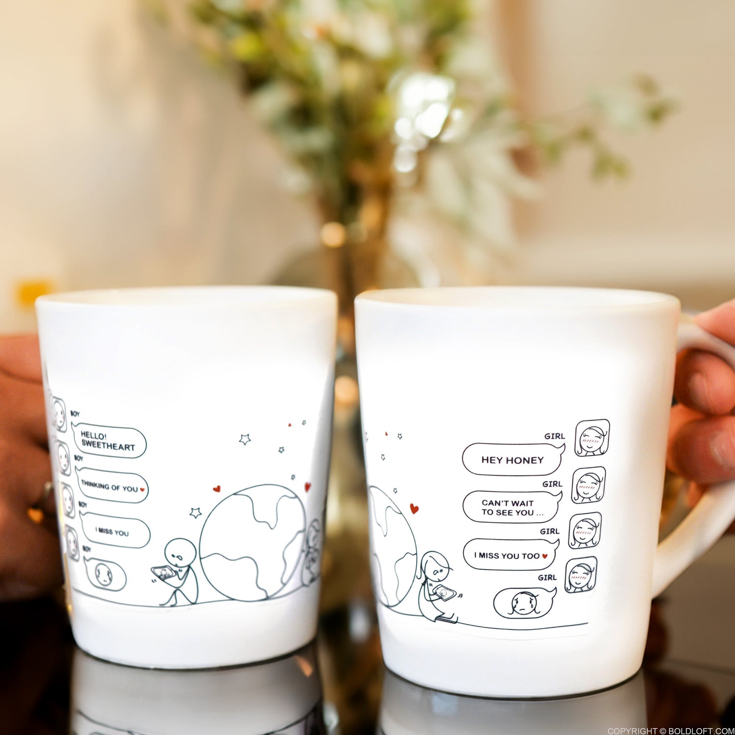 Discover BoldLoft Wish You Were Here adorable coffee mugs for long distance couples separated by miles.