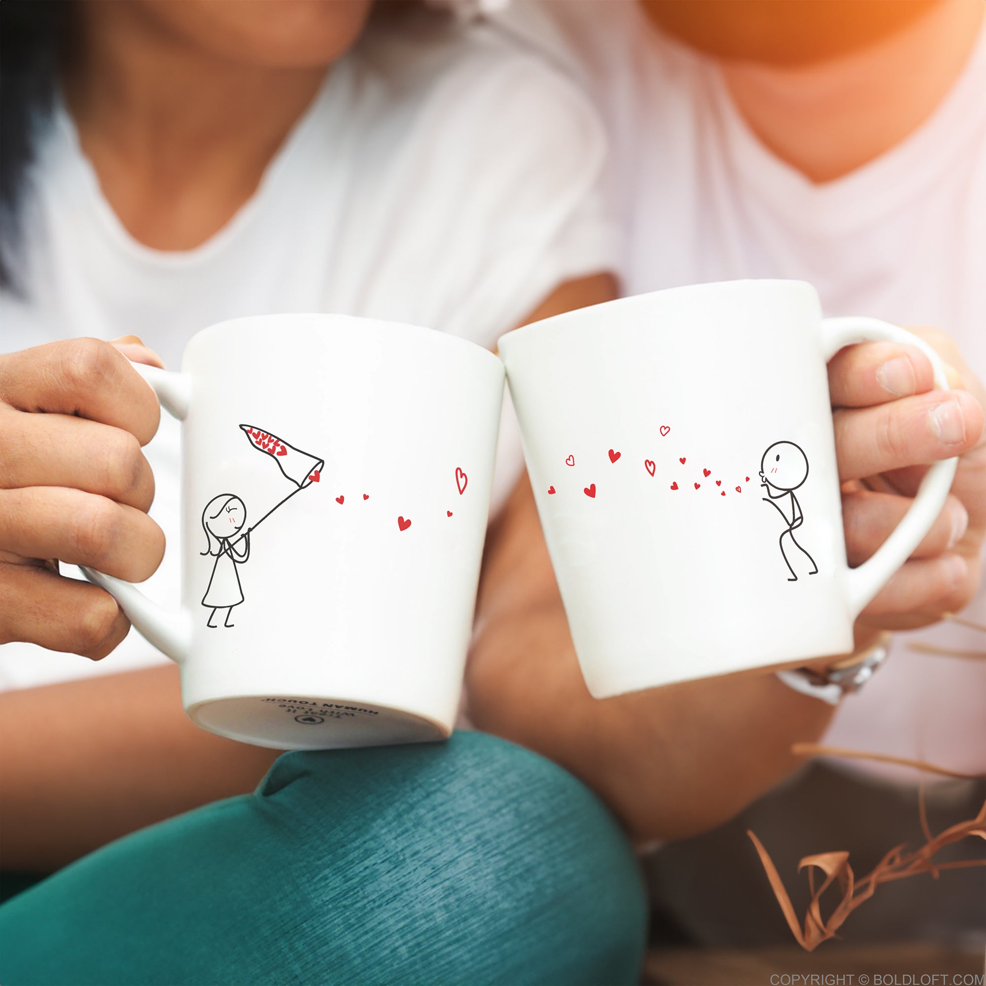 BoldLoft Together in Love Couple Gift Set also comes with a set of Catch My Love Too couple coffee mugs for him and her.