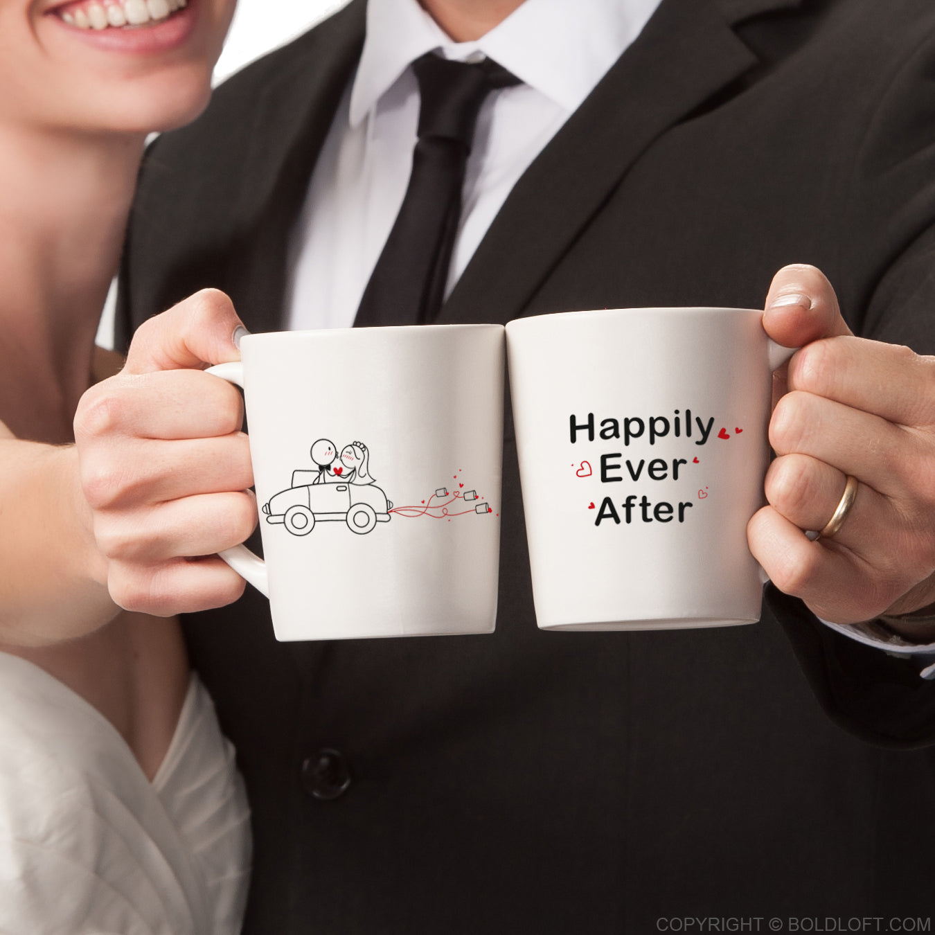BoldLoft Happily Ever After Wedding Mugs for Bride and Groom. Perfect Engagement, Bridal Shower, or Wedding Gift for Couples.