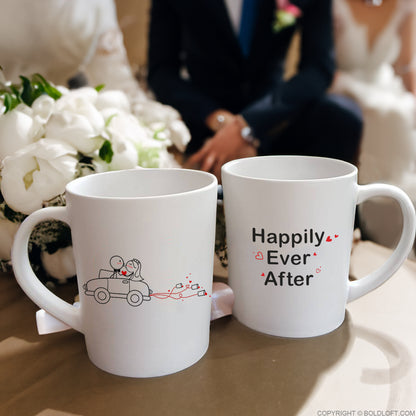BoldLoft Happily Ever After Wedding Mugs for Bride and Groom. Perfect Engagement, Bridal Shower, or Wedding Gift for Couples.