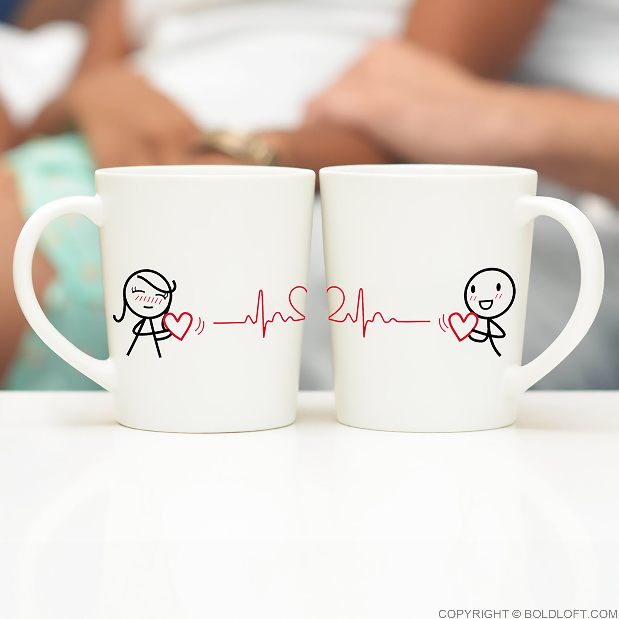 BoldLoft Together in Love Couple Gift Set comes with a set of Love You with Every Beat of My Heart couple coffee mugs. Whimsical gifts for couples to celebrate anniversary, wedding, and Christmas.