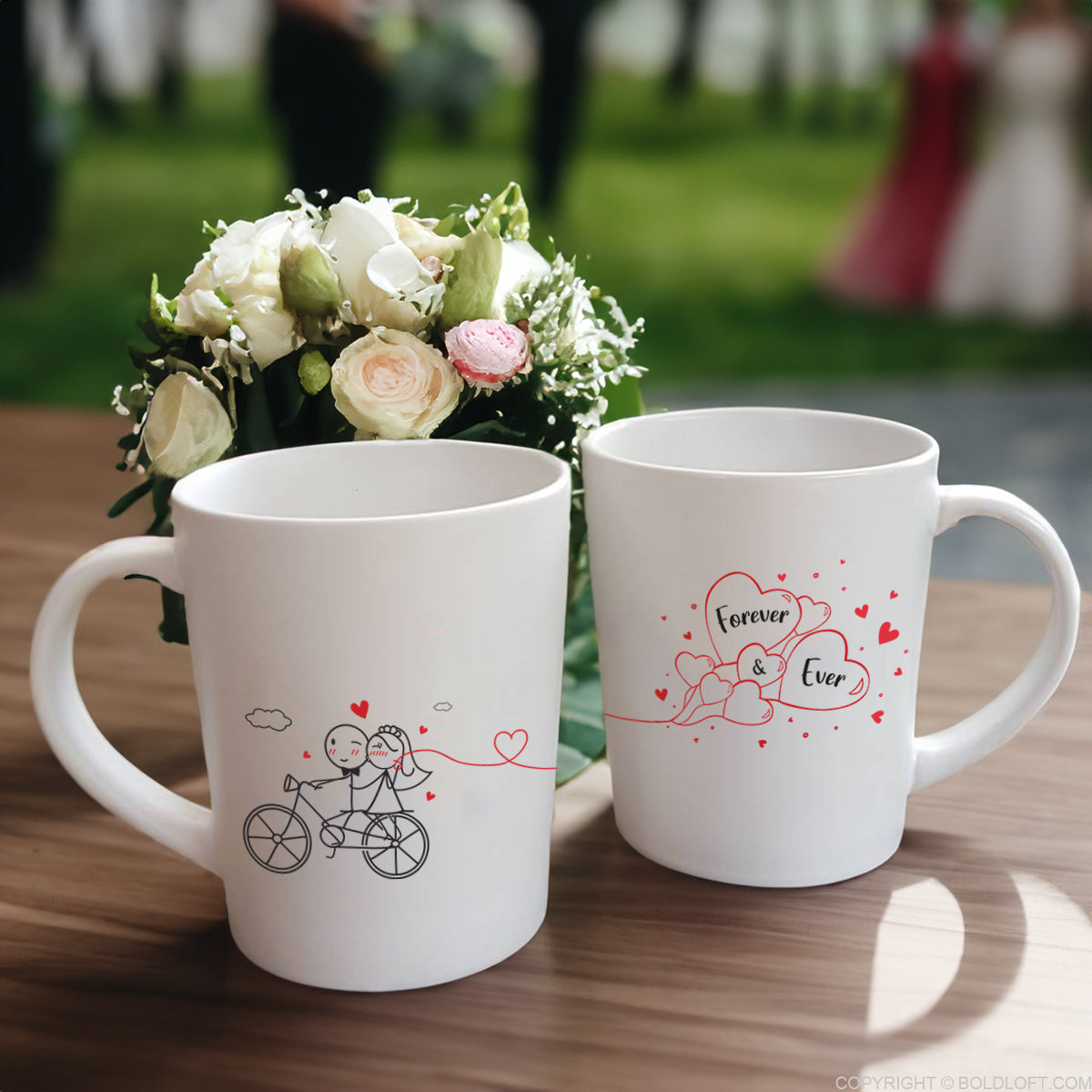 BoldLoft Forever & Ever Wedding Coffee Mug Set for Bride and Groom. Matching Couple Mugs for the Newlyweds.