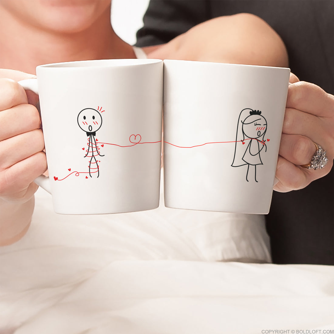 BoldLoft Tie the Knot Wedding Mug Set for Bride and Groom. Matching Couple Mugs for the Newlyweds.