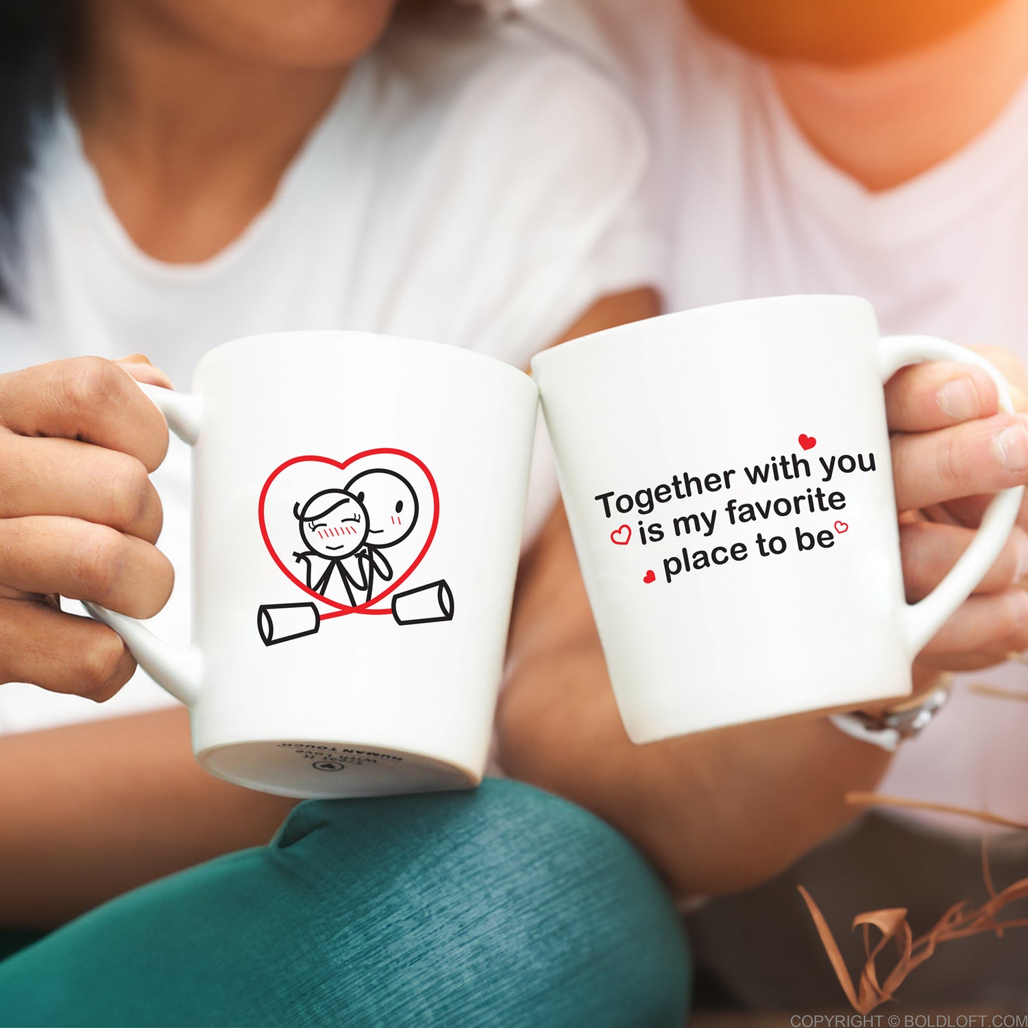 BoldLoft Together with You Couple Mugs. His and hers mugs made for couples and feature a heartfelt message