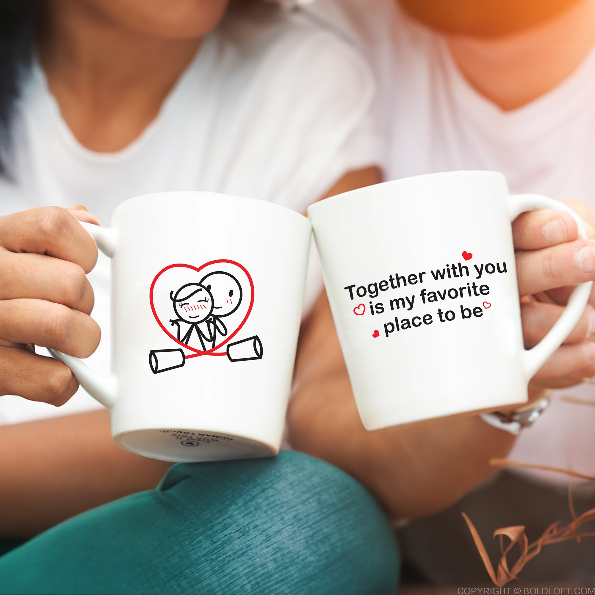 BoldLoft Together with You Couple Mugs. His and hers mugs made for couples and feature a heartfelt message