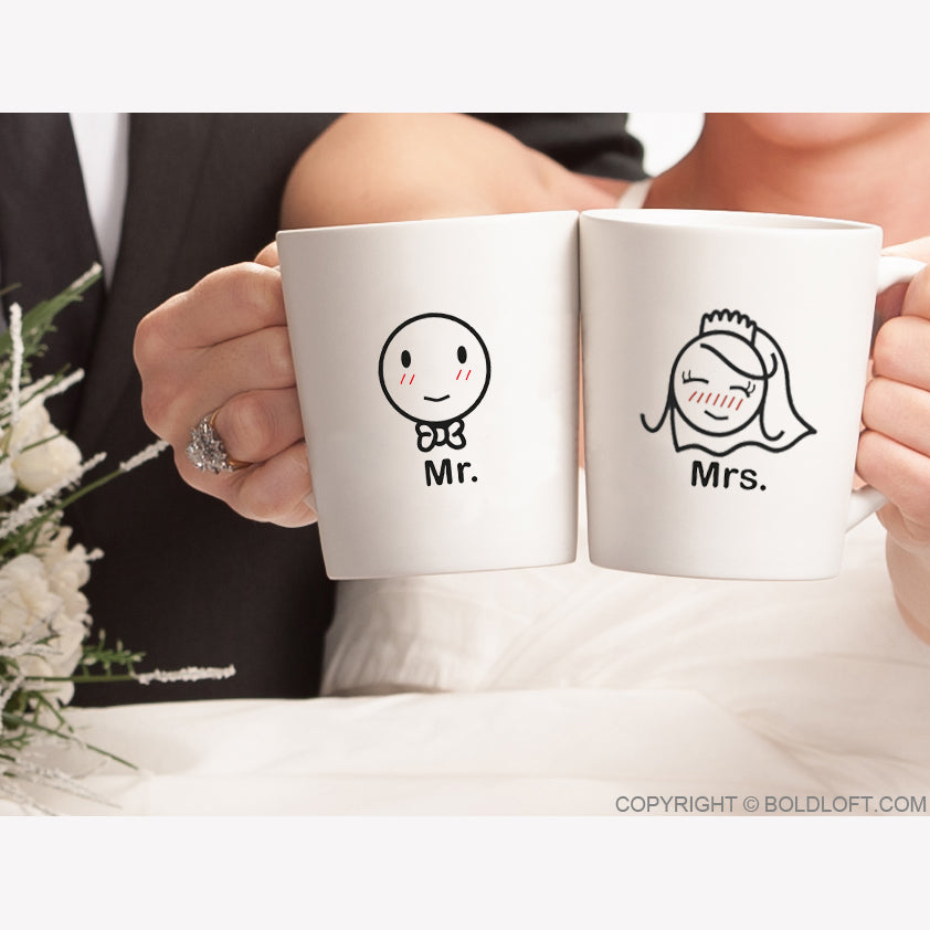 BoldLoft Mr Mrs Wedding Mugs for Bride and Groom. Perfect Engagement, Bridal Shower, or Wedding Gift for Couples.