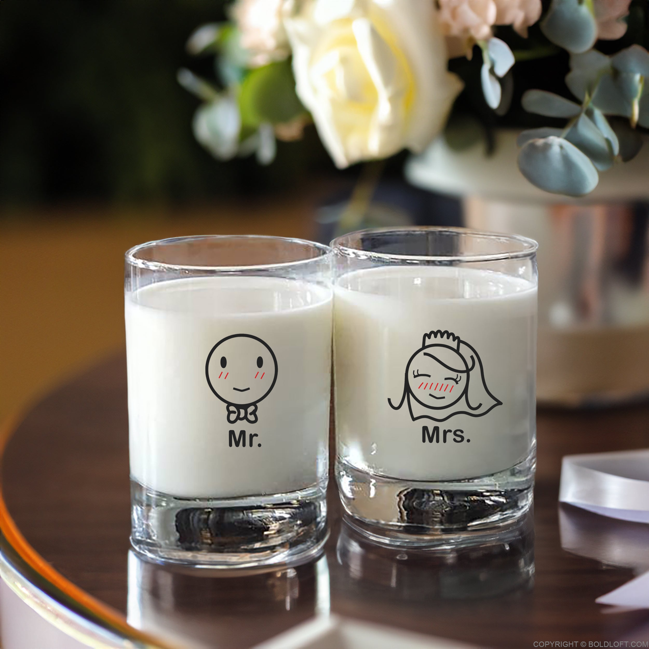 BoldLoft Mr Mrs Glasses-The perfect his and hers wedding gift for couples and newlyweds.