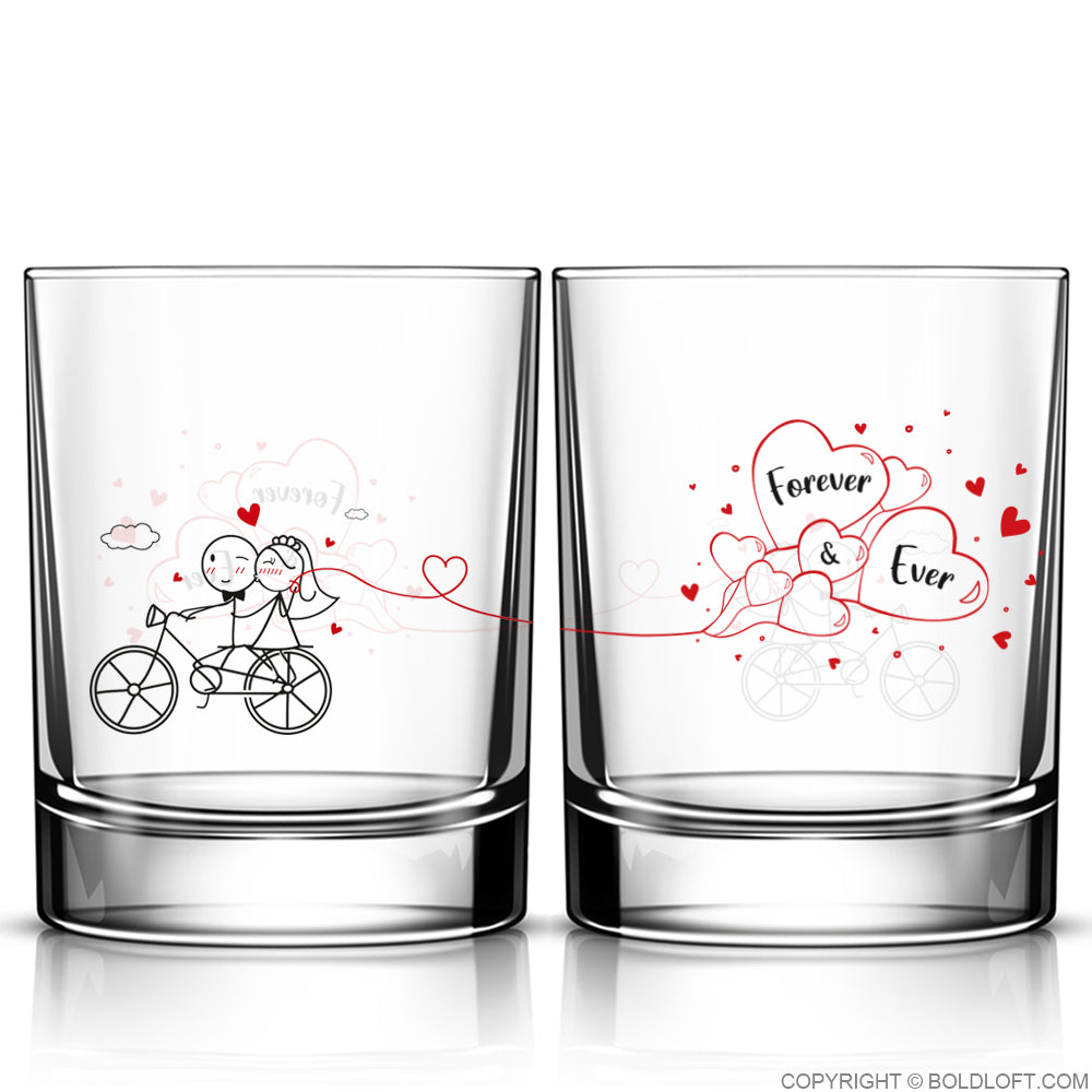 BoldLoft Forever &amp; Ever™ Wedding Drinking Glass Set for Bride and Groom