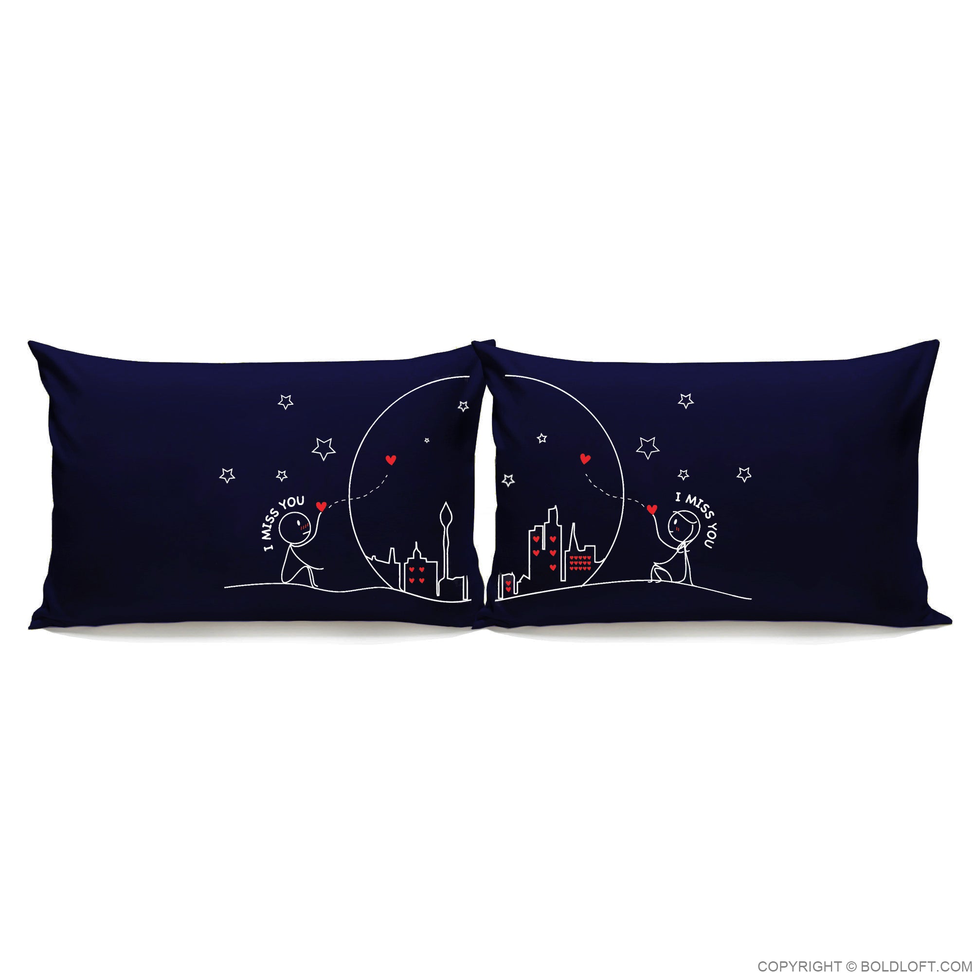 Miss Us Together™ Couple Pillowcase Set (Dark Blue)