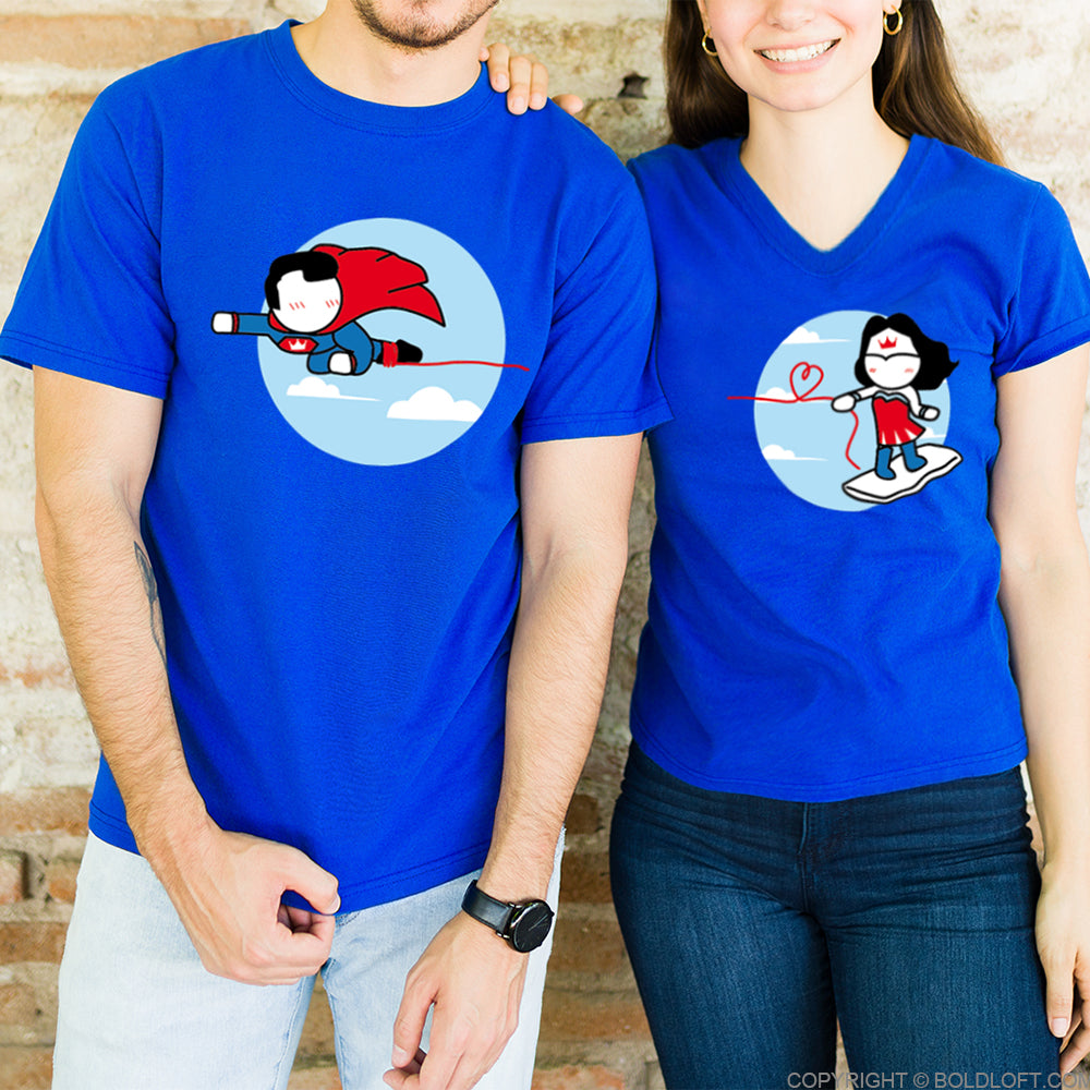 BoldLoft Made for Loving You Couple Shirts. Matching his and hers superhero themed Valentine shirts for couples, perfect boyfriend gift and girlfriend gift.
