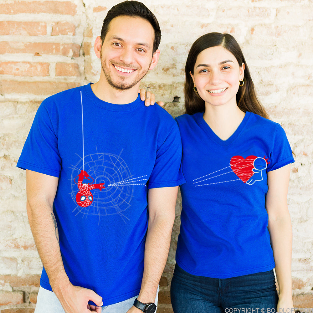 BoldLoft You’ve Captured My Heart Couple Shirts. Matching his and hers superhero-themed Valentine shirts for couples, perfect boyfriend gift and girlfriend gift.