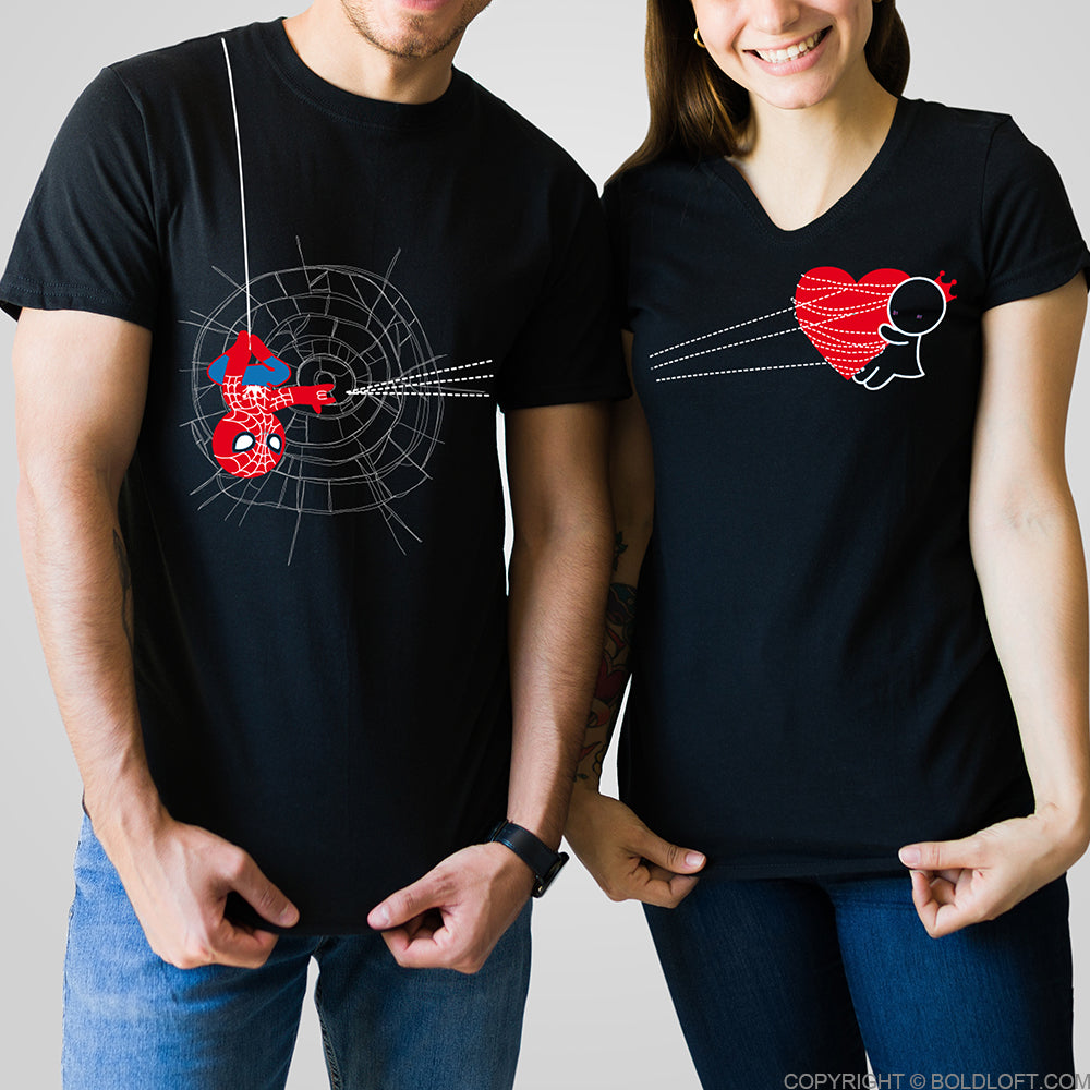 BoldLoft You’ve Captured My Heart Couple Shirts. Matching his and hers superhero-themed Valentine shirts for couples, perfect boyfriend gift and girlfriend gift.