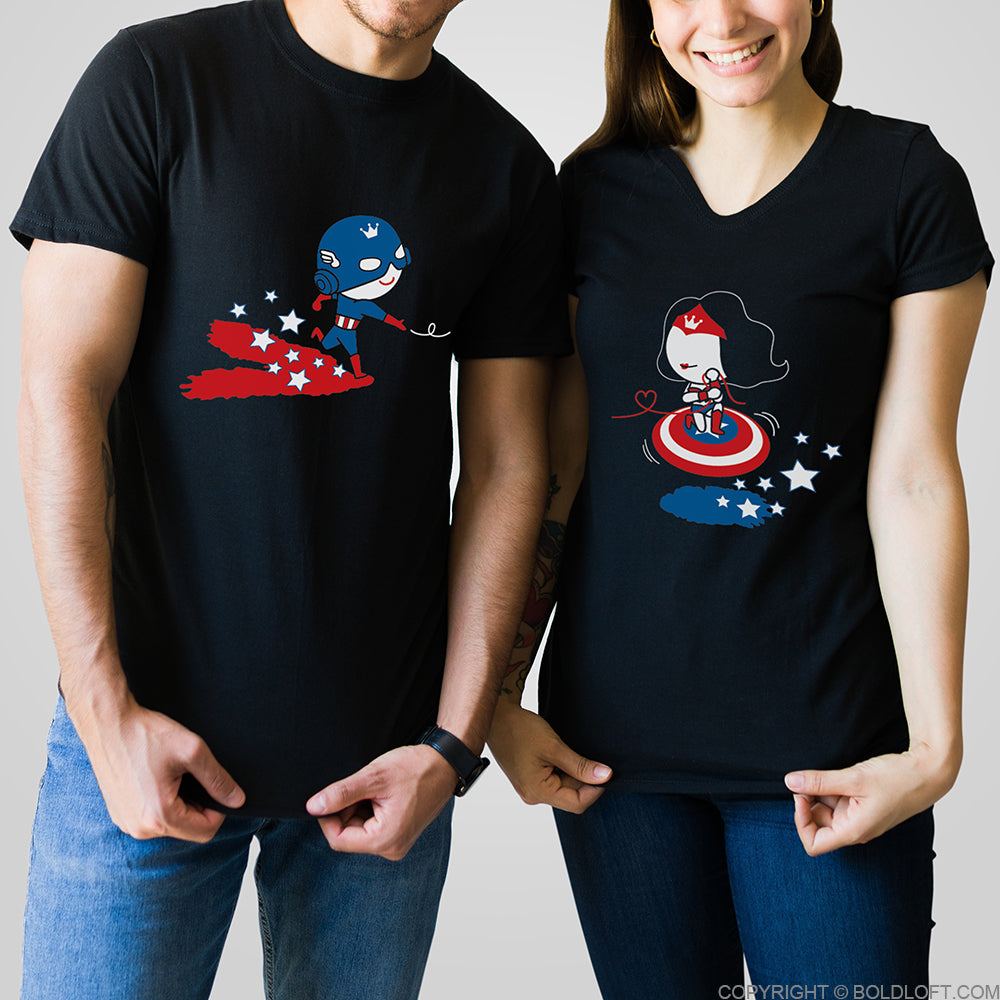 boldloft captain wonder Superhero couple shirts him her his hers shirts Superhero gift for men women