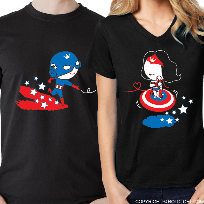 BoldLoft All I Want is You™ His & Hers Matching Couple Shirt Set Black. Superheroes themed his and hers for couples, featuring cute love cartoon characters.