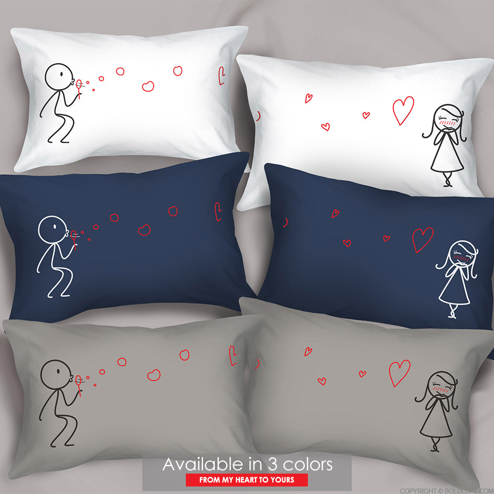 couples pillowcases in white dark blue khaki couples gifts