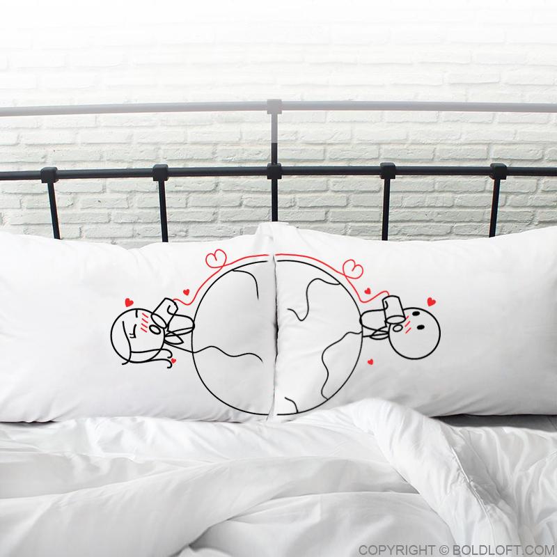 BoldLoft Love Has No Distance Couple Pillow Cases - LDR gifts for husband and wife