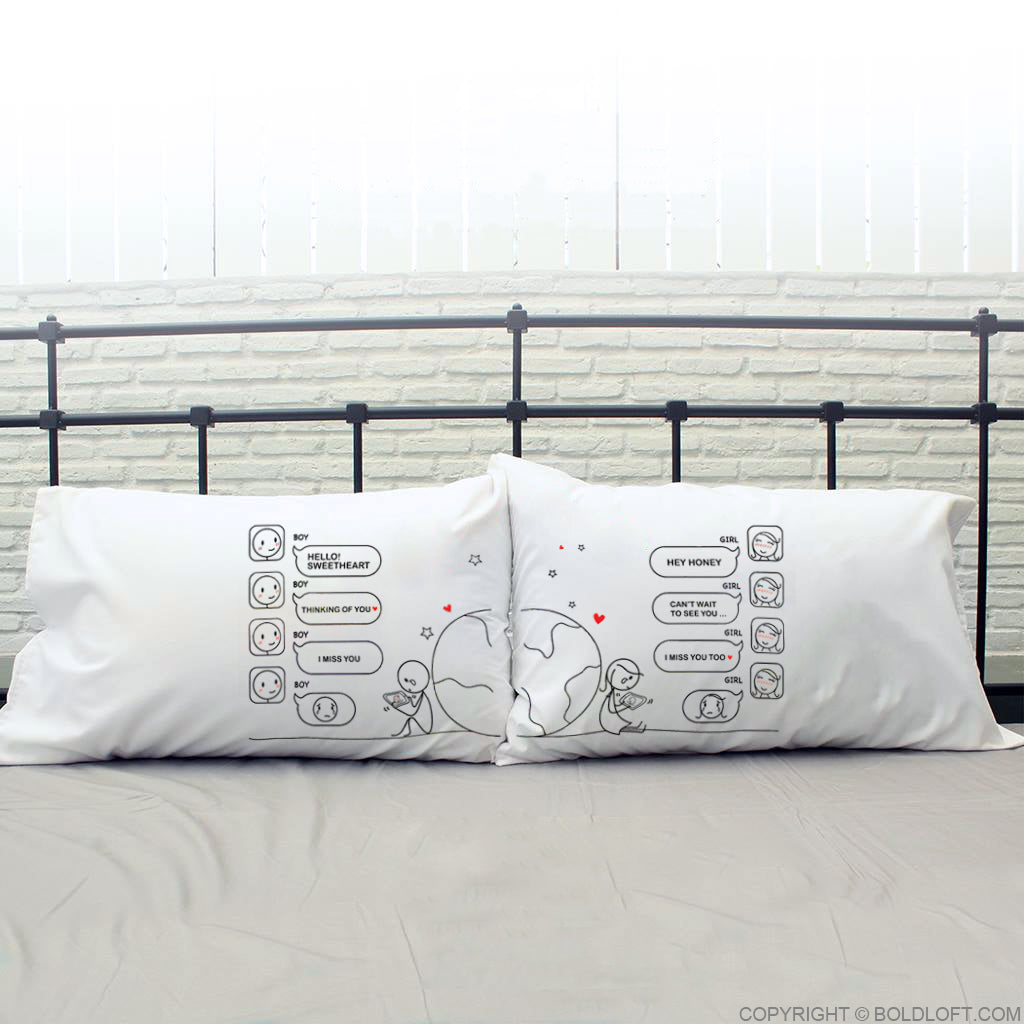 BoldLoft Wish You Were Here™ Couples Pillowcases - Long distance pillow covers for anniversary, Valentine&