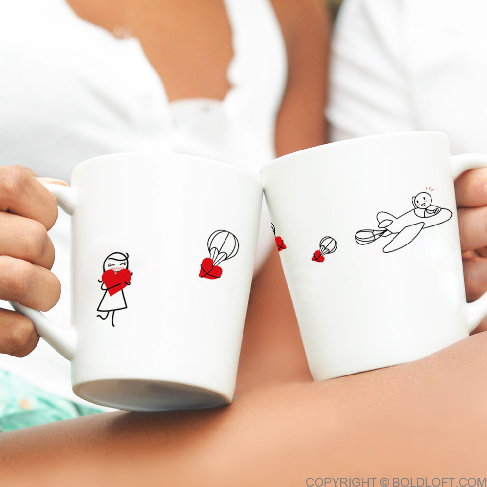 BoldLoft couple mug set his hers long distance relationships gifts love parachute