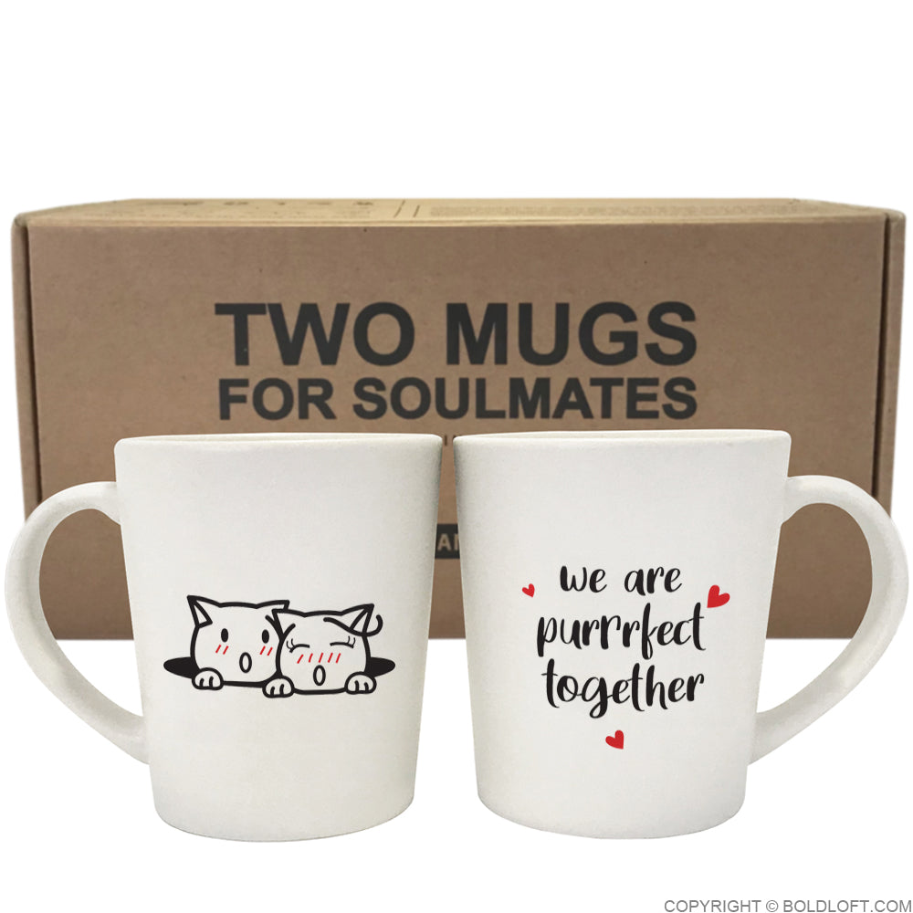 Boldloft We Are Purrfect Together Cat Coffee Mugs for Couples Cat Themed Gift for Cat Lovers
