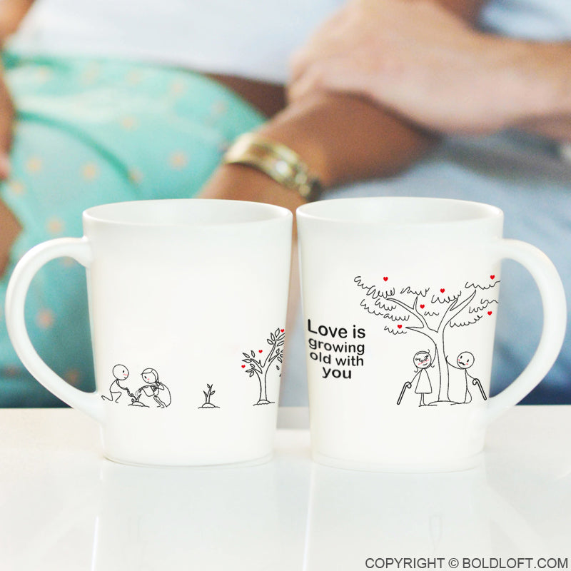 Surprise your special someone with a set of BoldLoft Grow Old with You couple coffee mugs, a charming and romantic gift for the couple.