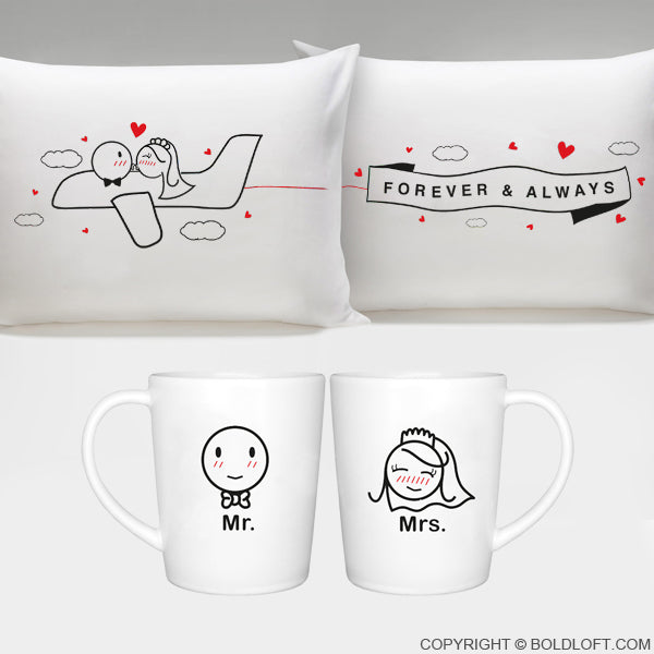 boldloft Wedding Couple Gift Set bride groom gifts basket his hers pillowcases couples mugs