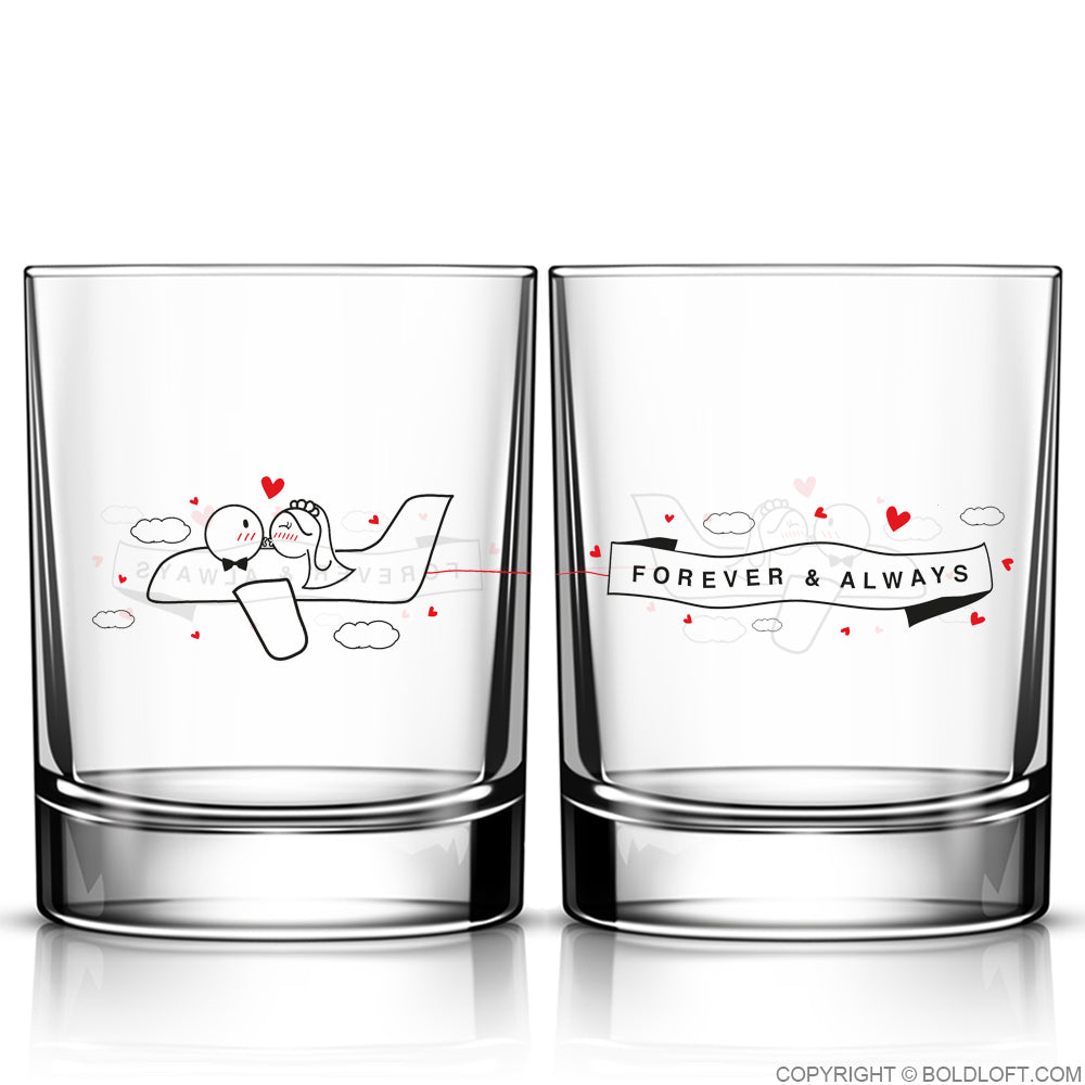 BoldLoft Forever &amp; Always™ Wedding Drinking Glass Set for Bride and Groom