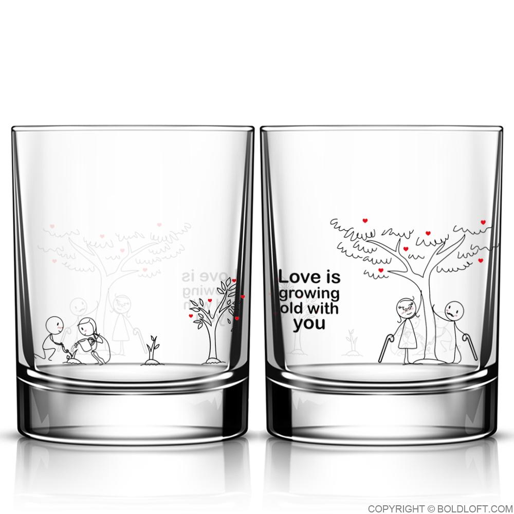 BoldLoft Grow Old with You Couple Drinking Glass Set – BOLDLOFT