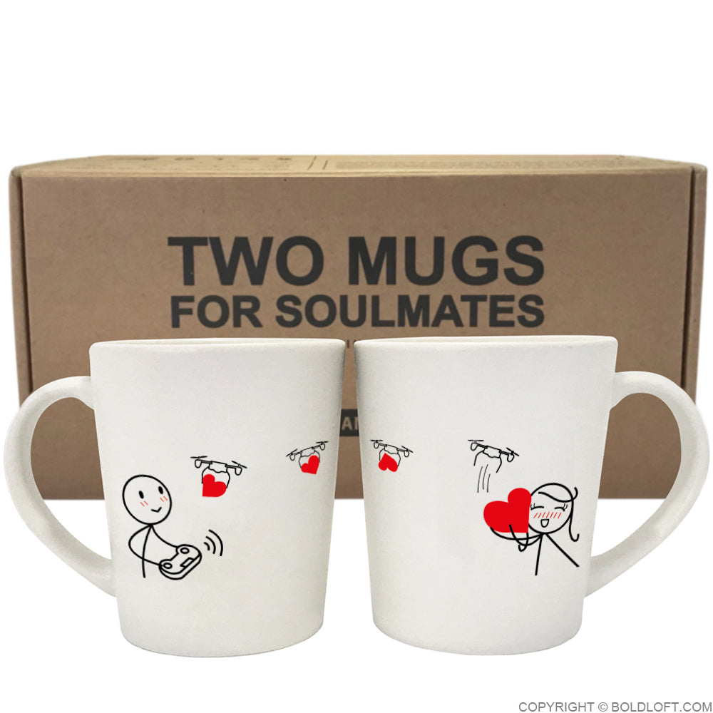 BoldLoft Love is on the Way Couple Coffee Mugs for him and her. Two Mugs for Soulmates™ by BoldLoft.