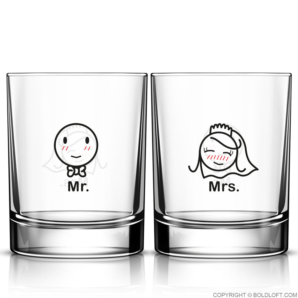 BoldLoft Mr & Mrs Wedding Drinking Glass Set for Bride and Groom