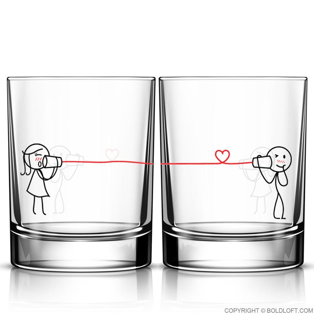 BoldLoft Say I Love You Too™ Drinking Glass Set, couple gift for him and her.