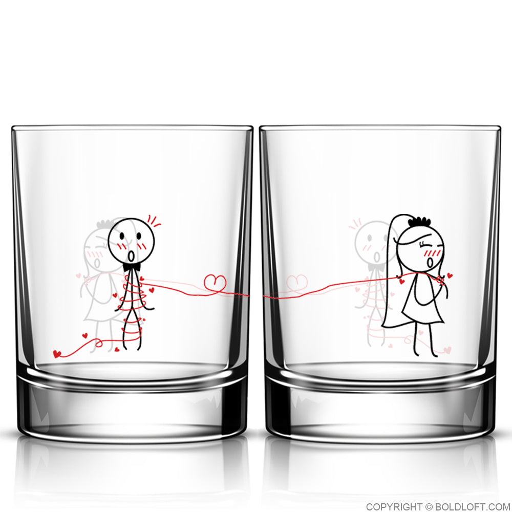 BoldLoft Tie the Knot™ Wedding Drinking Glass Set for Bride and Groom.