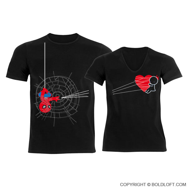 BoldLoft You’ve Captured My Heart couple shirts, featuring cute superhero-themed cartoon characters for movies and comic lovers.