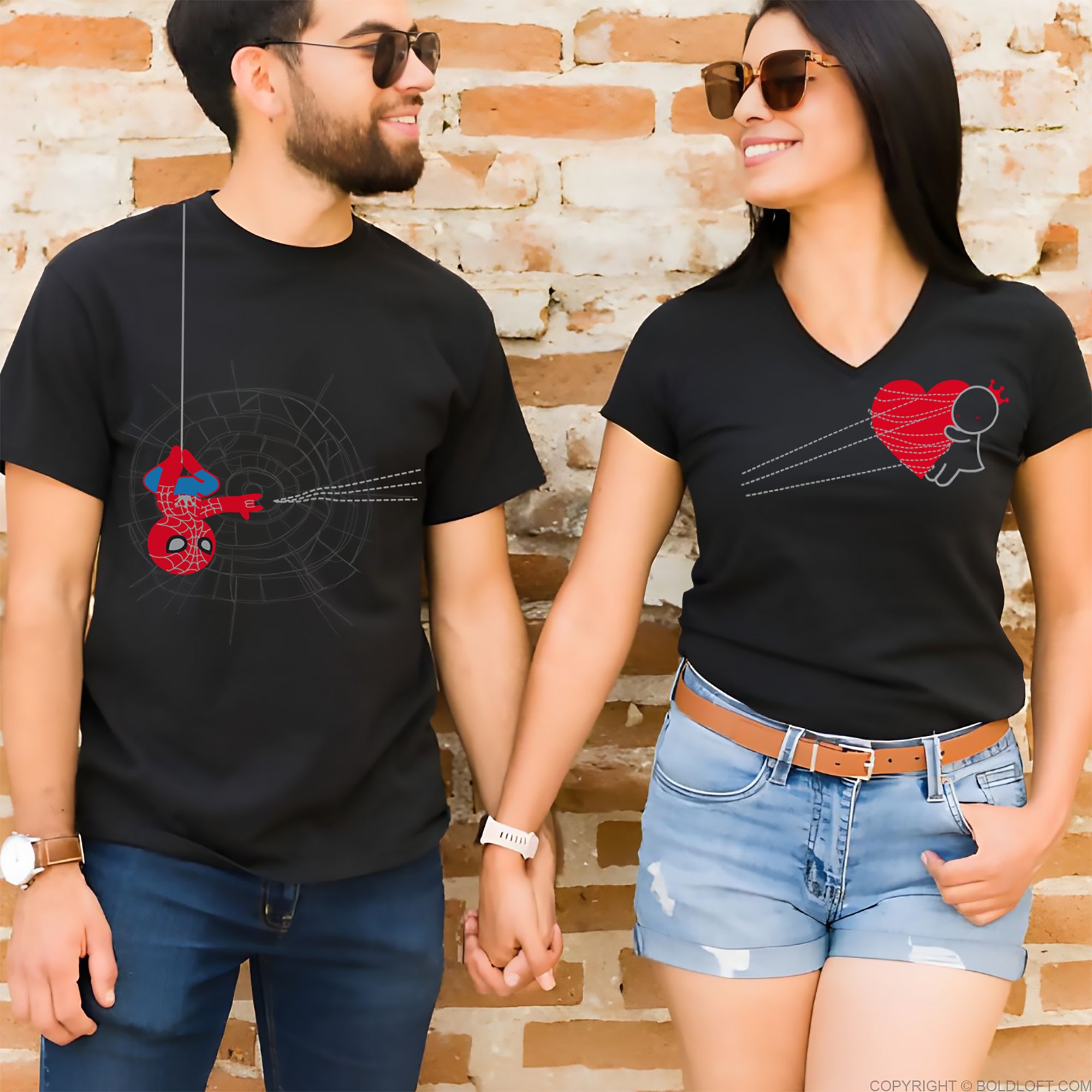 You’ve Captured My Heart Couple Shirts by BoldLoft. Perfect cotton anniversary shirts for husband and wife, featuring cute love cartoon characters.