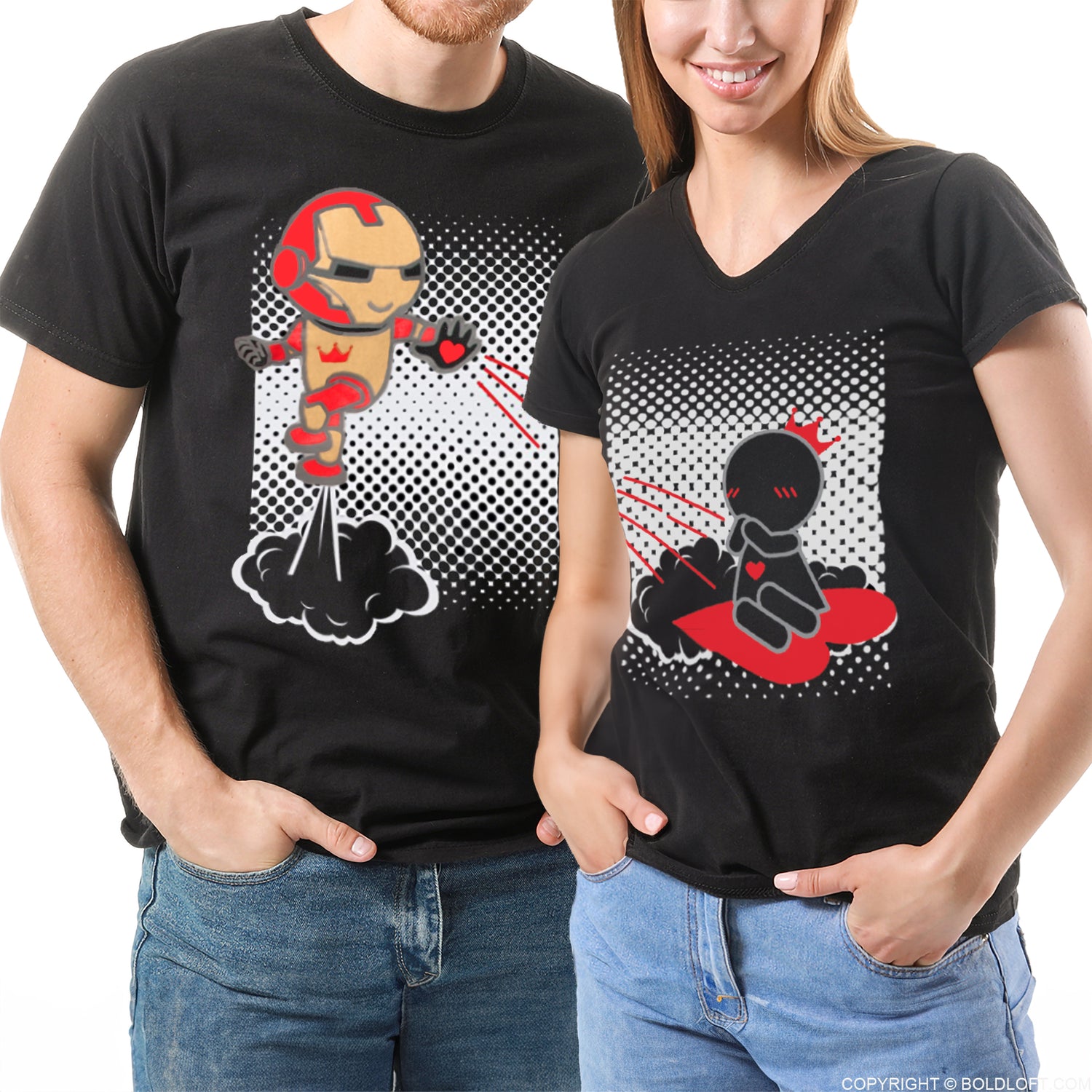 Love You 3000™ His &amp; Hers Matching Couple Shirts Black Iron Superhero Shirts for Him Her