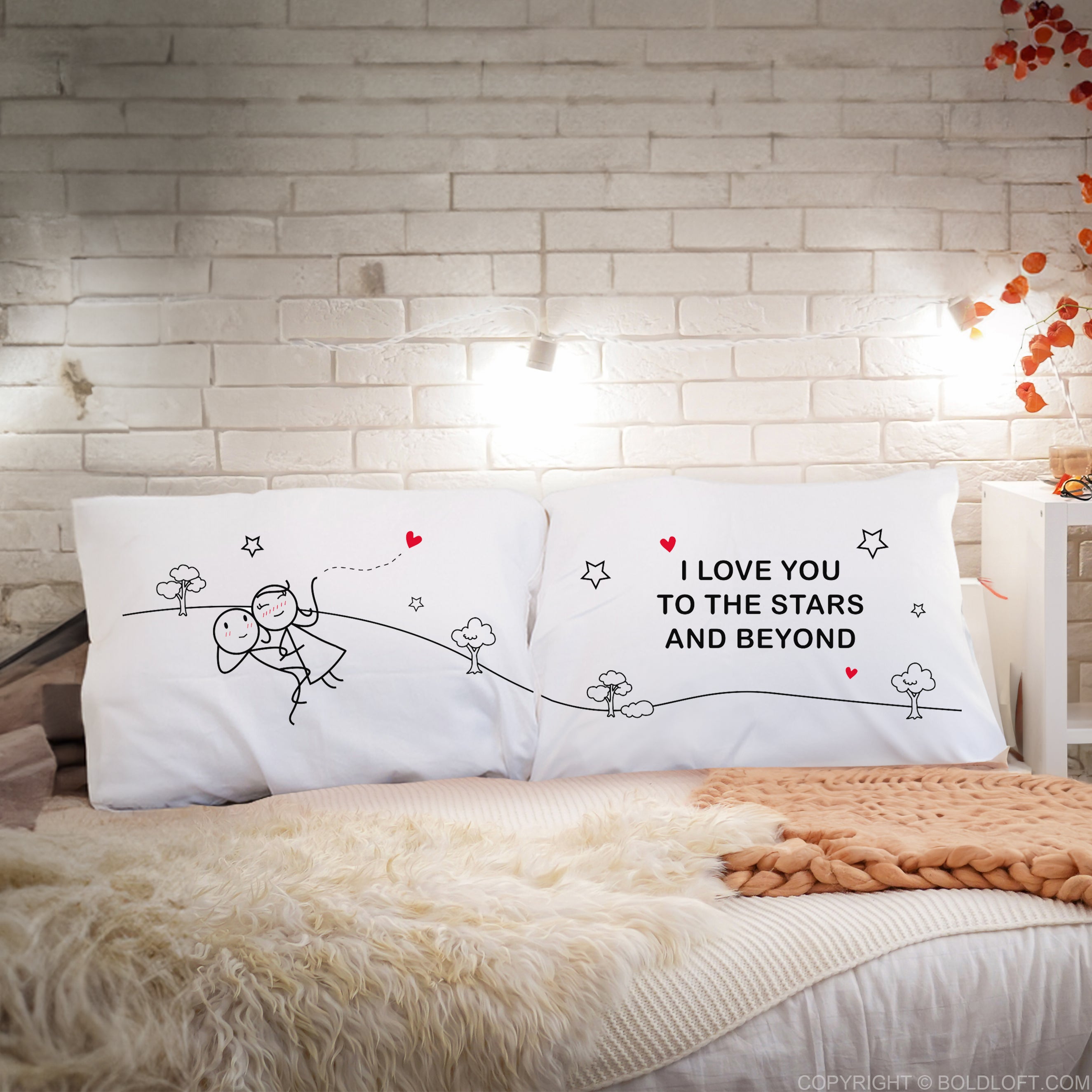 BoldLoft Love You to The Stars &amp; Beyond™ Couple Pillowcases - Valentine pillow covers for boyfriend and girlfriend.