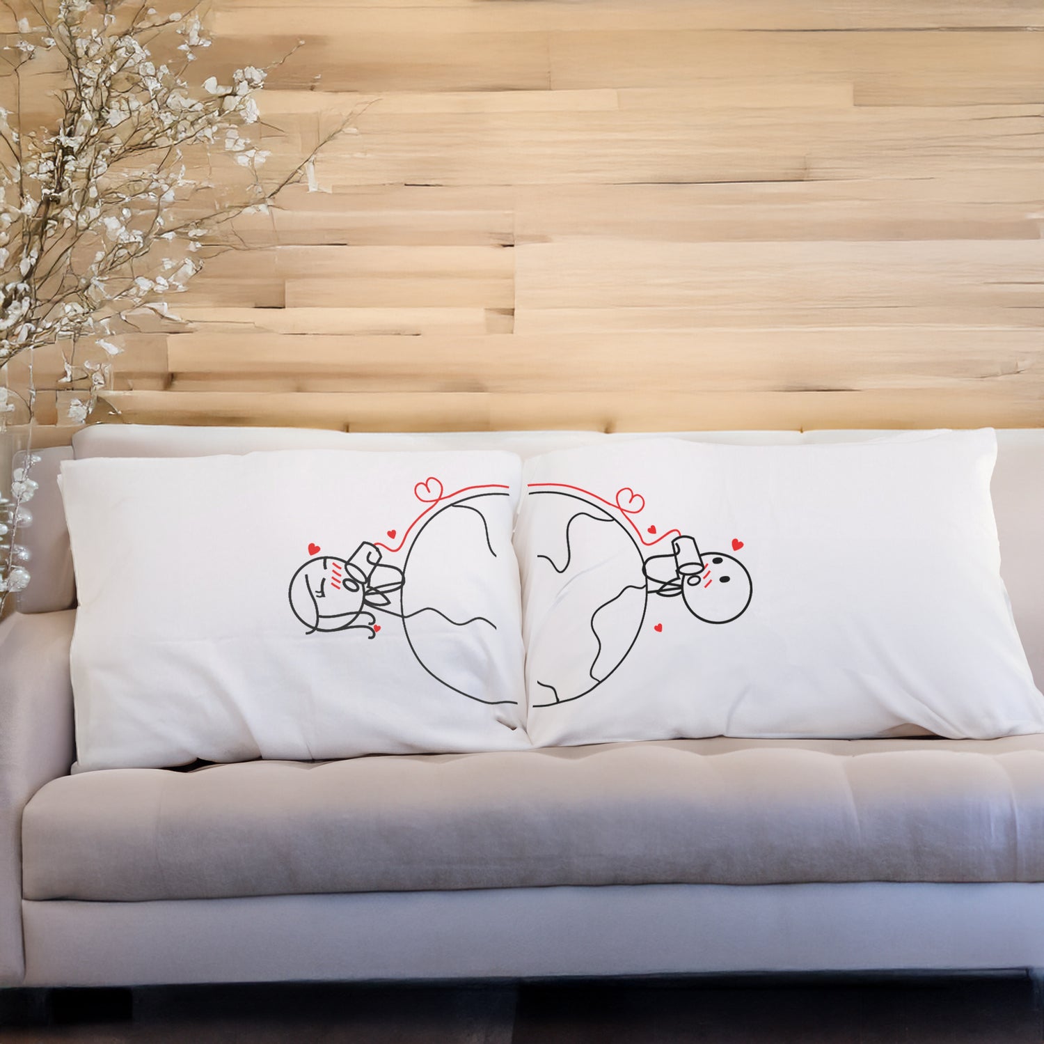 BoldLoft Love Has No Distance Couple Pillow Cases - His and Hers Gifts for Long Distance Couple, cotton anniversary, Valentine&