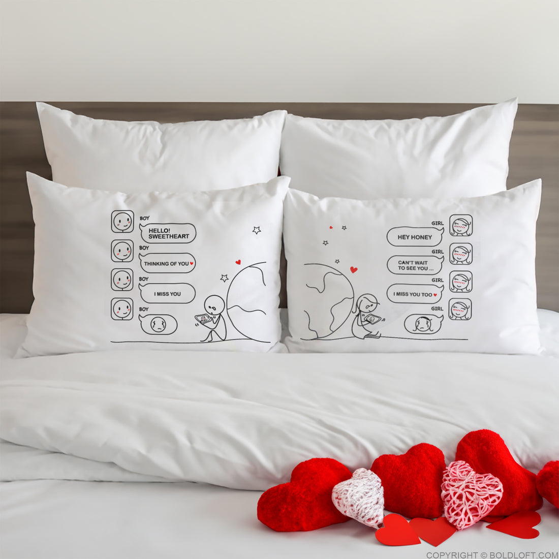 BoldLoft Wish You Were Here™ Couples Pillowcases - Perfect couple gift for long distance relationship couples.