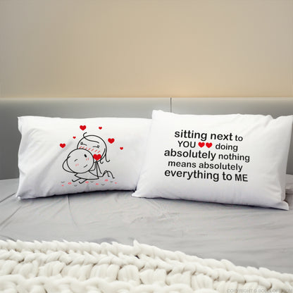 BoldLoft You Mean Everything to Me Couple Pillowcases, his and hers pillowcases with stick figures and love quotes